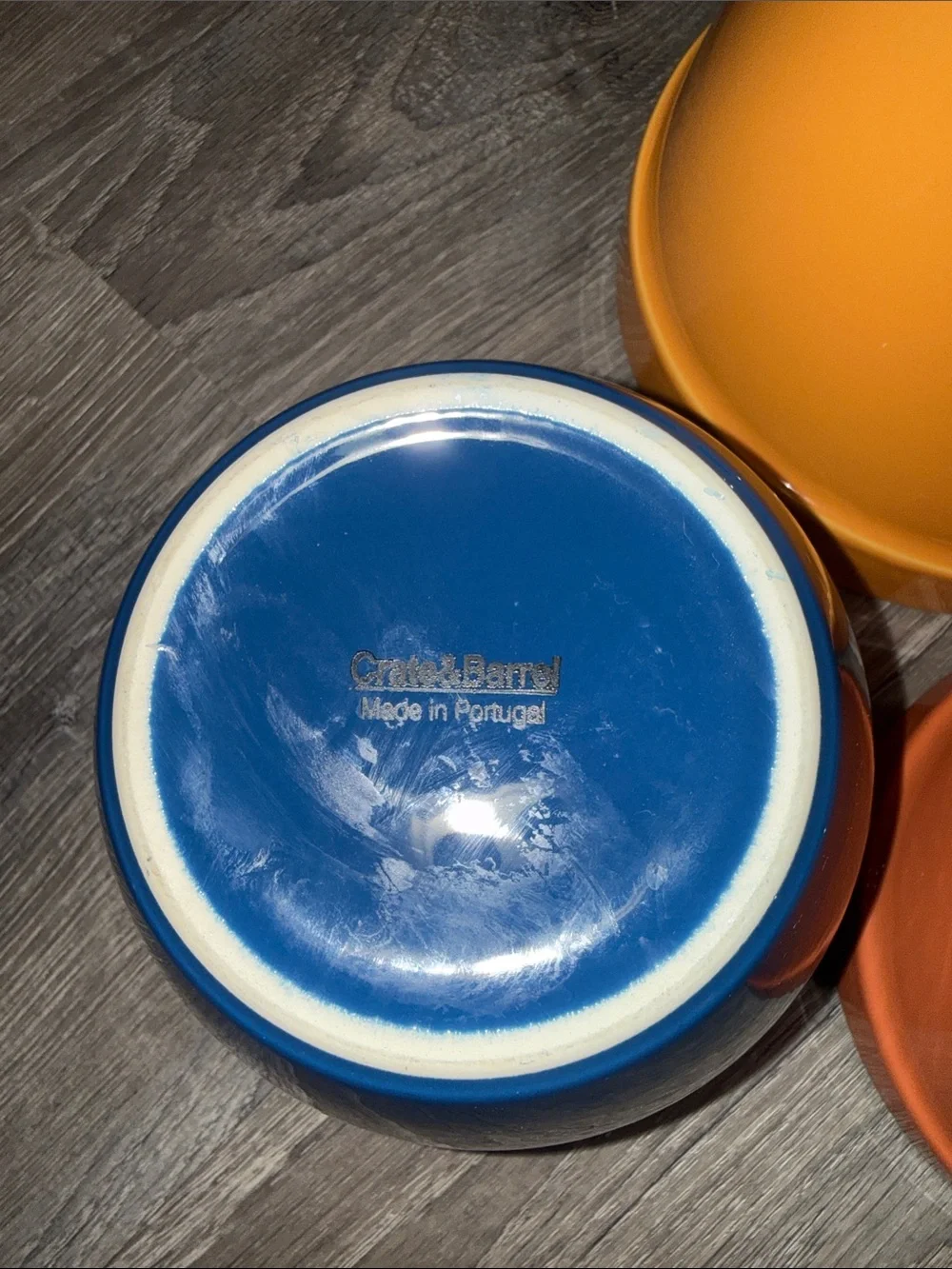 Crate&Barrel Addison Retiree Stoneware Nesting Bowls in Blue, Yellow, and Orange